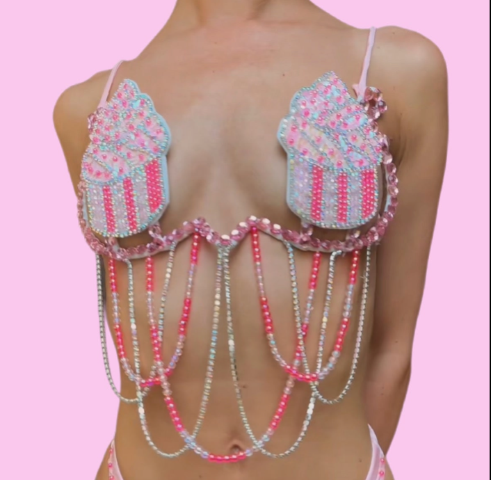 Pink Carnival Cupcake Birthday Bra Top